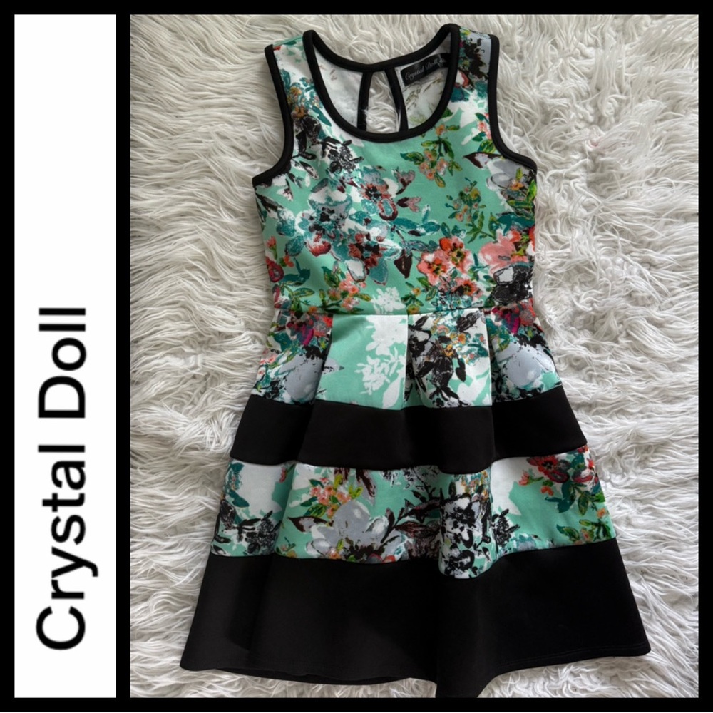 Crystal Doll Floral Skater Dress - Green and Black